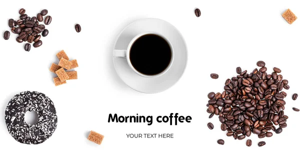 Koffie Snoep Een Witte Achtergrond Lange Header Banner Formaat Panorama — Stockfoto