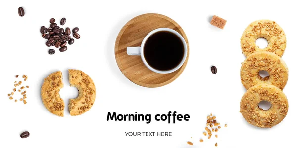 Koffie Snoep Een Witte Achtergrond Lange Header Banner Formaat Panorama — Stockfoto