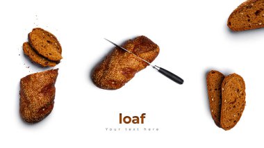 Beyaz arka planda farklı dolguları olan Sebze, et ve peynirli bruschetta. Yüksek kalite fotoğraf