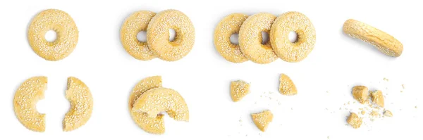 Biscoitos Sésamo Isolados Fundo Branco Foto Alta Qualidade — Fotografia de Stock
