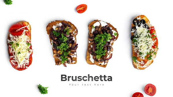 Bruschetta Com Cogumelos Salsa Formato Banner Cabeçalho Longo Panorama Website — Fotografia de Stock
