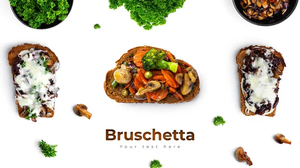 Bruschetta Mit Gemüse Lange Kopfzeile Banner Format Kopfbanner Der Panorama — Stockfoto