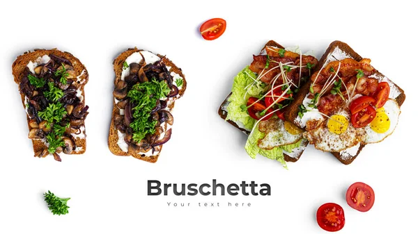 Bruschetta Com Cogumelos Salsa Formato Banner Cabeçalho Longo Panorama Website — Fotografia de Stock