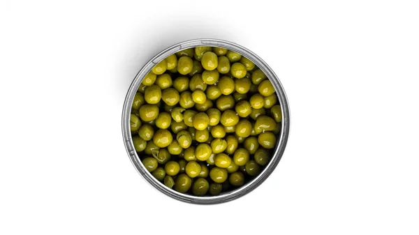 Canned peas isolated on a white background. — Stock Photo, Image