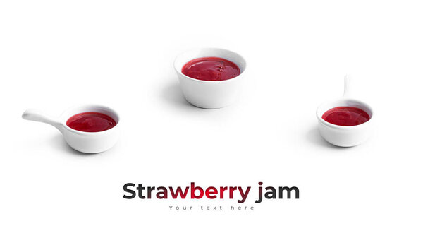 Strawberry jam isolated on white background.