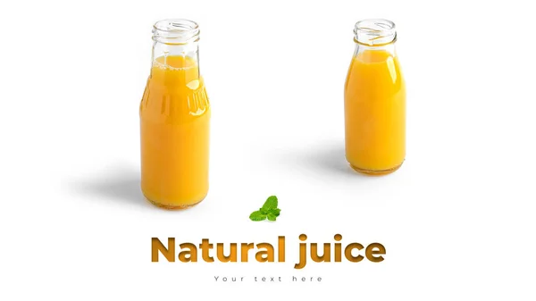Orangensaft in der Flasche auf weißem Hintergrund. — Stockfoto
