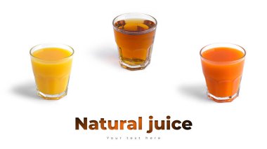 Beyaz arka planda izole edilmiş farklı meyve suları.