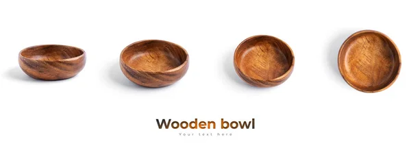 Empty Wooden Bowl Isolated White Background High Quality Photo — Stock Photo, Image