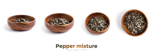 Pepper Mixture Wooden Bowl Isolated White Background High Quality Photo — Stock Photo, Image