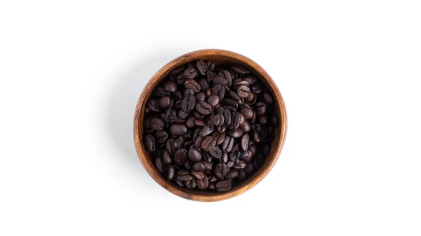 Koffiebonen Houten Kom Geïsoleerd Een Witte Achtergrond Hoge Kwaliteit Foto — Stockfoto