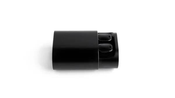 Schwarzes Gehäuse Mit Drahtlosen Kopfhörern Isoliert Auf Weißem Hintergrund Hochwertiges — Stockfoto
