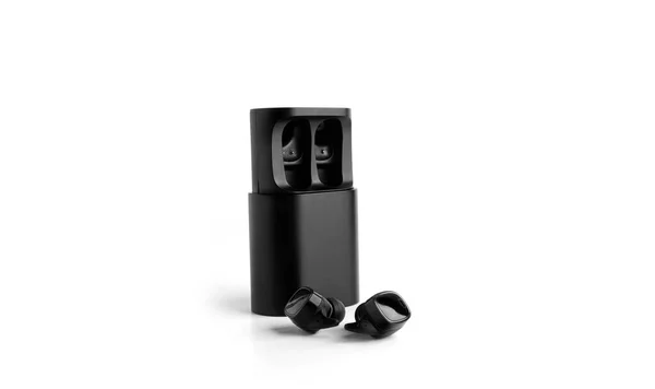 Schwarzes Gehäuse Mit Drahtlosen Kopfhörern Isoliert Auf Weißem Hintergrund Hochwertiges — Stockfoto
