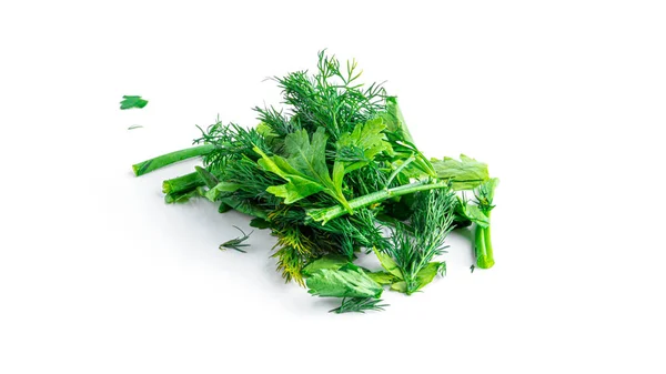 Herbal Peterseli Segar Dill Bawang Diisolasi Pada Latar Belakang Putih — Stok Foto