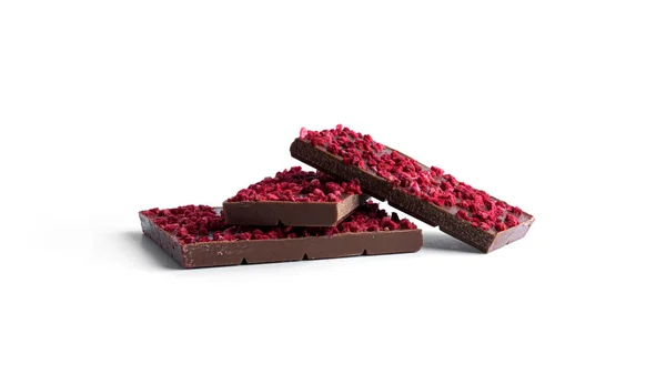 Milk Chocolate Raspberry Slices Isolated White Background High Quality Photo — Stock Photo, Image
