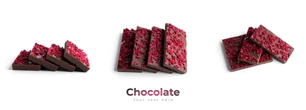 Chocolate Leite Com Fatias Framboesa Isoladas Fundo Branco Foto Alta — Fotografia de Stock