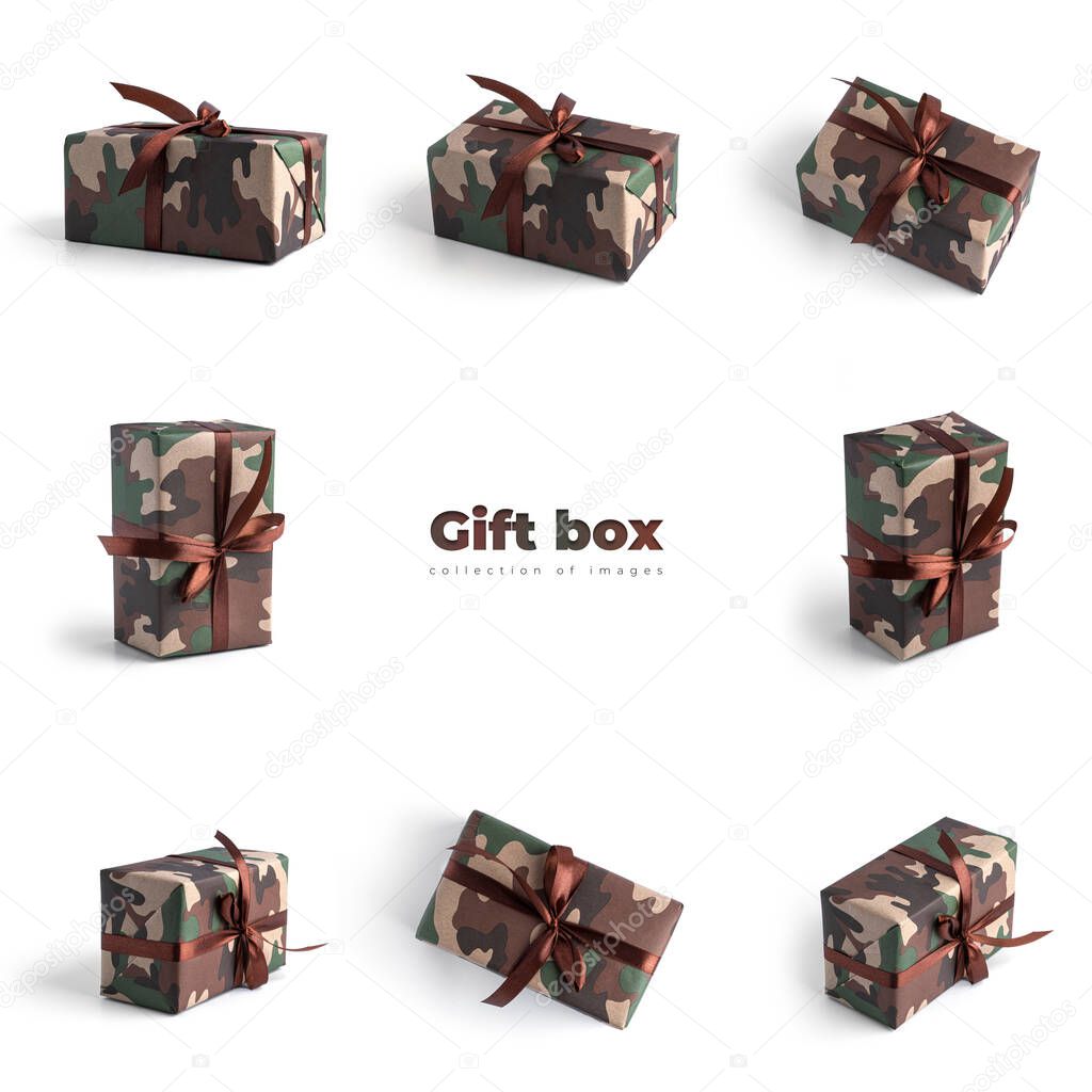  Camouflage gift box isolated. . High quality photo
