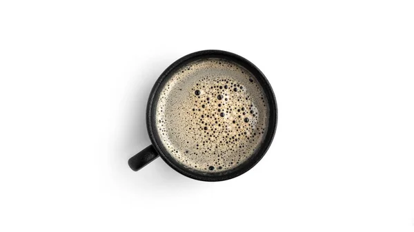 Espresso Dans Une Tasse Noire Isolée Sur Fond Blanc Photo — Photo