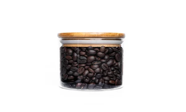 Ziarna Kawy Szklanym Słoiku Izolowane Tle Whie Wysokiej Jakości Zdjęcie — Zdjęcie stockowe
