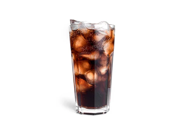 Cola with ice in a transparent glass isolated on a white background. — Stock Photo, Image