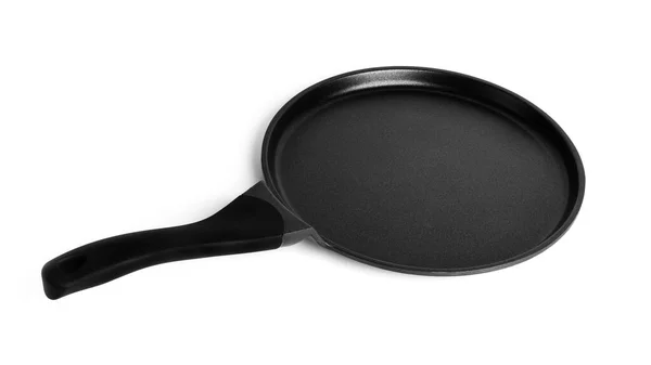 Schwarze Pfannkuchenpfanne isoliert auf weißem Hintergrund — Stockfoto