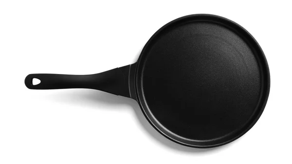 Schwarze Pfannkuchenpfanne isoliert auf weißem Hintergrund — Stockfoto