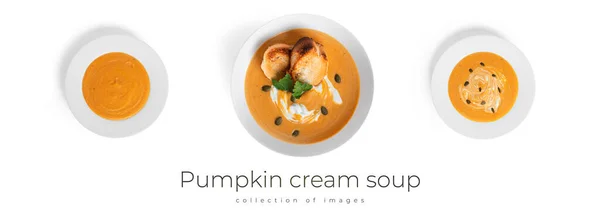 Pumpkin cream soup isolated on a white background. — Stock Photo, Image