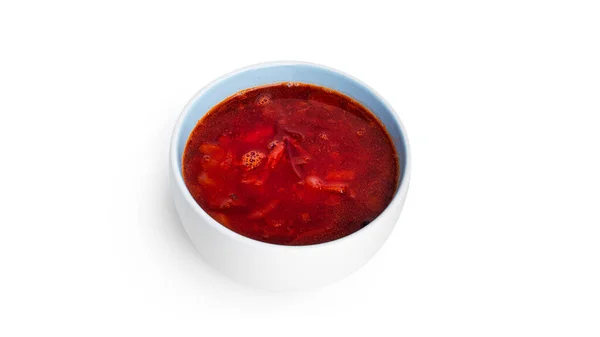 Κόκκινο, ζεστό μπορς - σούπα τεύτλων απομονωμένη σε λευκό φόντο. — Φωτογραφία Αρχείου