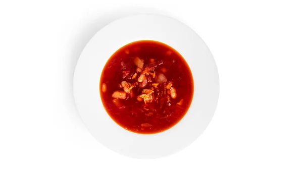 Κόκκινο, ζεστό μπορς - σούπα τεύτλων απομονωμένη σε λευκό φόντο. — Φωτογραφία Αρχείου