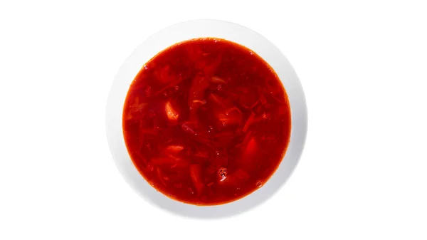 Červená, horká boršč - řepa polévka izolované na bílém pozadí. — Stock fotografie