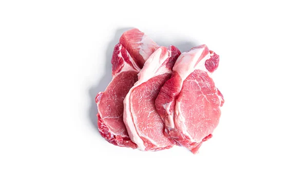 Bistecca di maiale fresca isolata su fondo bianco. — Foto Stock