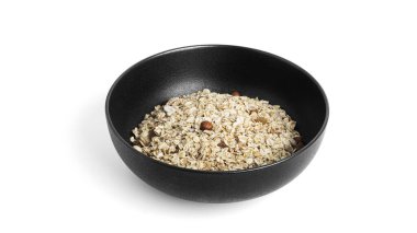 Müsli beyaz bir arka planda izole edildi. Granola izole.