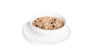 Müsli beyaz bir arka planda izole edildi. Granola izole.