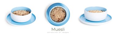 Müsli beyaz bir arka planda izole edildi. Granola izole.