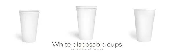 Білі одноразові чашки з чорною кришкою ізольовані на білому тлі. Паперові чашки. Кавові чашки. Витягнути каву . — стокове фото
