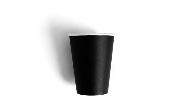 Siyah tek kullanımlık bardak beyaz arka planda izole edilmiş. Kağıt bardak. Kahve fincanı. — Stok fotoğraf
