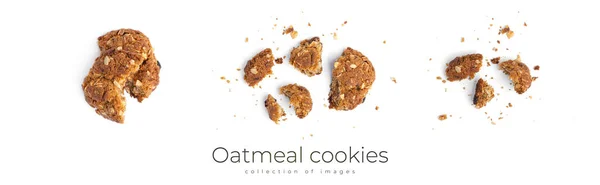 Oatmeal cookies with raisins and coconut on a white background. View from the top. — Stock Photo, Image