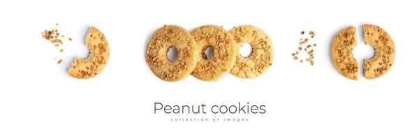 ピーナッツクッキーは白い背景に隔離されています。サークルクッキー. — ストック写真