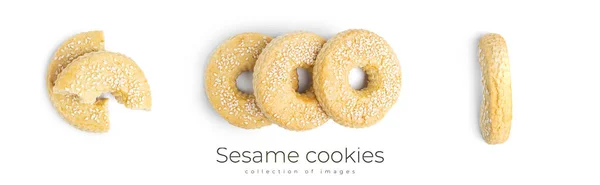 Biscoitos de sésamo isolados no fundo branco. Bolachas circulares. — Fotografia de Stock