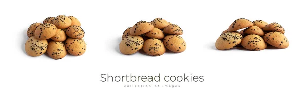 Shortbread koekjes met zwarte sesam geïsoleerd op een witte achtergrond. — Stockfoto