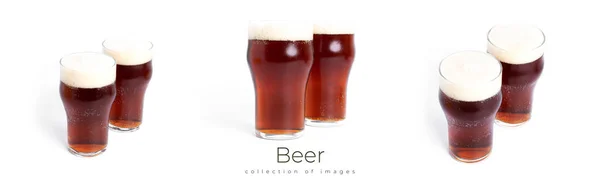 Um copo de cerveja escura isolado em um fundo branco. Cerveja escura. — Fotografia de Stock