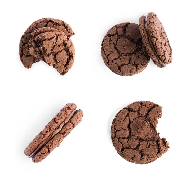 Chocolate brownie cookies with chocolate filling on a white background. — Stock Photo, Image