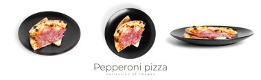 Beyaz arka planda izole edilmiş Pepperoni pizzası. Salamlı pizza izole edilmiş..