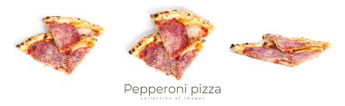 Beyaz arka planda izole edilmiş Pepperoni pizzası. Salamlı pizza izole edilmiş..
