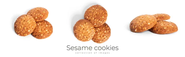 Biscoitos de sésamo isolados sobre fundo branco. — Fotografia de Stock