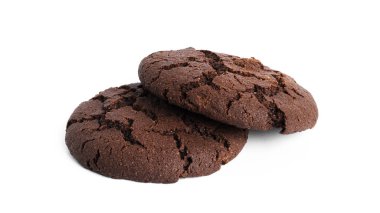 Beyaz arka planda izole edilmiş çikolatalı Americano kurabiyeleri..