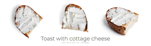 Torrada com queijo cottage e ervas isoladas em um fundo branco — Fotografia de Stock