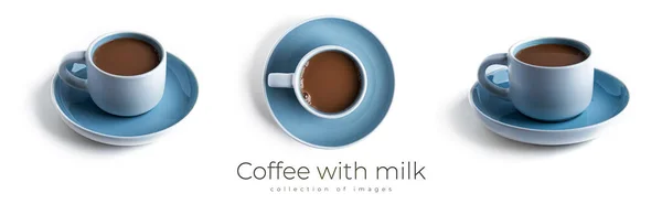 Kawa z mlekiem w filiżance izolowane na białym tle. — Zdjęcie stockowe