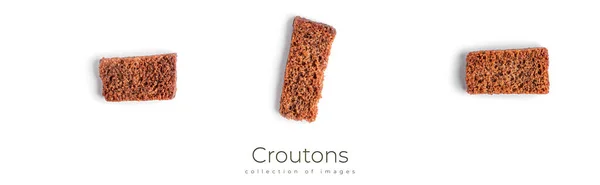 Croutons isolados sobre fundo branco. Croutons de centeio isolados. Croutons salgados. — Fotografia de Stock