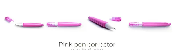 Рожевий коректор ручки ізольований на білому тлі . — стокове фото