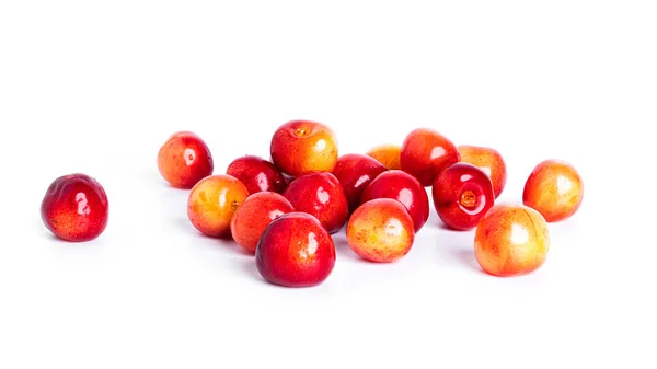 Cherry terisolasi pada latar belakang putih. Beri ceri manis dengan latar belakang putih. Buah merah terisolasi. cherry kuning. — Stok Foto